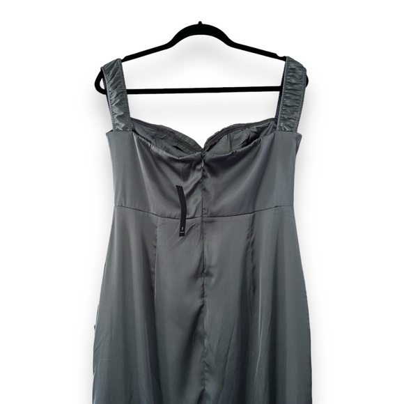 NWT Lulu’s Slate Blue Remarkably Dreamy Satin Off Shoulder Maxi Dress HOCO XL - Picture 10 of 16